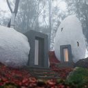 Dolmen Shelter – hotel uvnitř lesních kamenných budov - davit-mary-jilavyan-dolmen-shelter-designboom-01