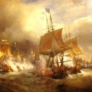 Vyplula roku 1765, přežila bitvu u Trafalgaru a činí se dodnes. HMS Victory je nejstarší lodí v aktivní službě - 1024px-Combat_d’Ouessant_juillet_1778_par_Theodore_Gudin